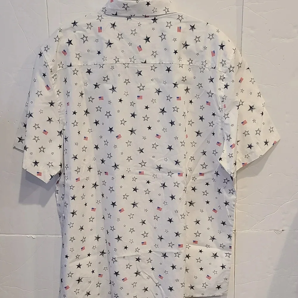 NWOT Haggar mens shirts sz.XXL short sleeve Cotton blue red white stars & flag